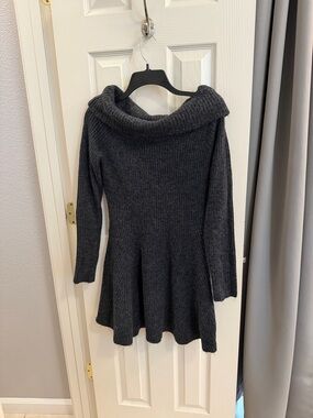 H&M Charcoal Off-the-Shoulder Ribbed Sweater Dress